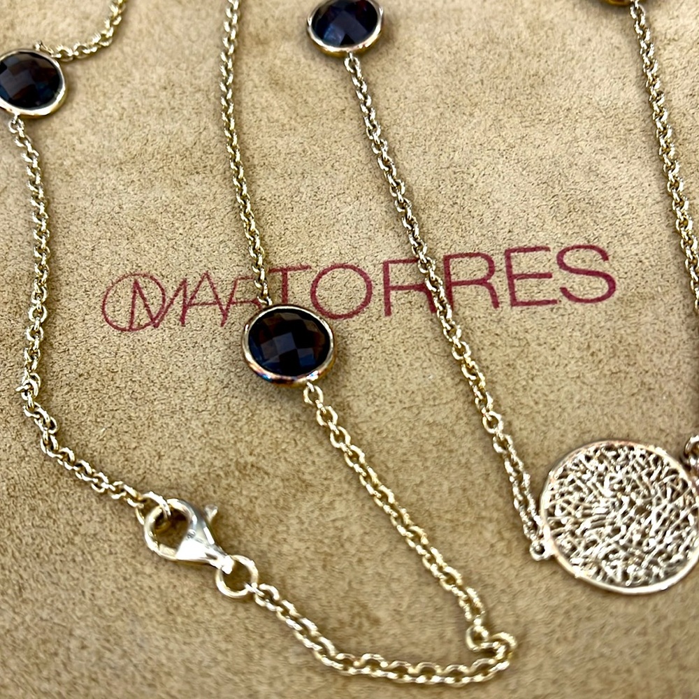 Omar Torres 14K over Sterling Silver Smokey Quartz Medallion 26” Necklace - Picture 2 of 3